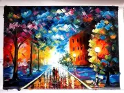 A Hand Signed Original Painting Couple on a Street by Atef, Oil on Canvas