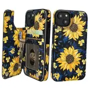 for Case Wallet with Card Holder Pattern Back iPhone 13 Blooming Sunflowers