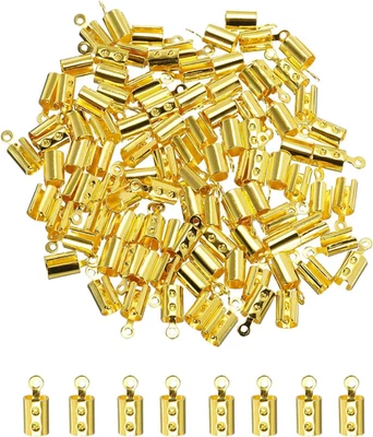 100Pcs Cord End Caps, 4.2Mm End Caps Barrel Beads Kumihimo End Caps Iron for Lea