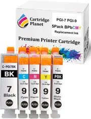 5 Pack (1BK,1PBK,1C,1M,1Y) Compatible Ink for Canon PGI-7 PGI-9 PGI7 PGI9 for Canon IX7000 MX7600
