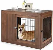 Costway Furniture Dog Crate, Pet Crate End Table w/Cushion, Double Doors, Mesh, Indoor Use Dog Cage House, Indoor Use Decorative Dog Kennel for Small to Medium Sized Dogs