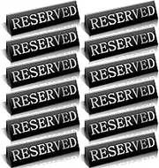 Peryiter 12 Pcs Table Top Reserved Sign Metal Reserved Table Tent Signs Double Sided Guest Reservation Seat Indicators for Wedding Restaurant Family Ceremony Events, 5.91 x 3.15 Inches(Black)