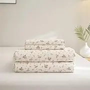 VClife Floral Sheets Queen Size Pink White Flowers Branches Bed Sheet, Cooling Ultra Soft Washed Microfiber 16" Extra Deep Pocket Queen Size Sheet Sets (1 Flat Sheet, 1 Fitted Sheet, 2 Pillow Shams)