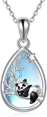 Panda Necklace 925 Sterling Silver Moonstone Tree of Life Panda Pendant Jewelry