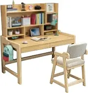 Kids Desk and Chair Set, Wooden Children Study Table,Student Writing Desk with Storage Drawers and Hooks, Suitable for Reading, Drawing and Learning (Color : Browon)