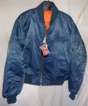 Vtg MA-1 Boeing Satin Flight Pilot Aviator Bomber Jacket Mens Blue Orange M NWT