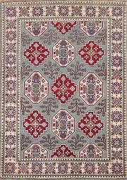 Tribal Light Blue Super Kazak Geometric Oriental Handmade Traditional Rug 5'x7'