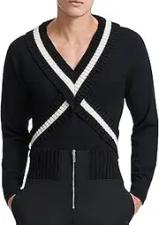 [Gsywaipei] Men's V-Neck Knitted Pullover Fall Winter Casual Male Knit Sweater Slim Fit Long Sleeve Knits Sweaters