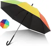 Rainbow Golf Umbrella Long Handle Stick Umbrella, Windproof Manual Straight Sun/Rain Umbrella with Hook Handle for Adult Kids Girls,A