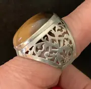 Ring Israel Made Designer Cabochon Tigers Style Silver 925 Unique Designed Band