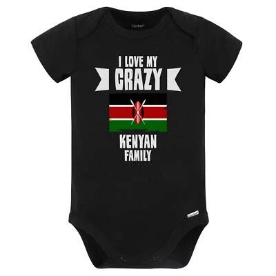 I Love My Crazy Kenyan Family Funny Kenya Flag Baby Bodysuit (Black)