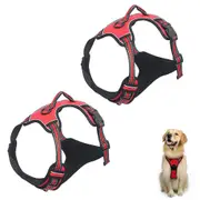 2pcs No Pull Dog Harness Reflective Adjustable Pet Vest Harness with Easy Control Soft Handle -Red