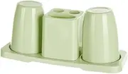 Double Toothbrush Cups Toothpaste Holder Set with Stand Bathroom Organizer Rack - Green/1868