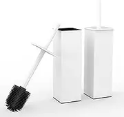 RUACQ Toilet Brush and Holder Set 2pcs,Square Toilet Bowl Brush for Bathroom with 304 Stainless Steel Handle Toilet Cleaner Brush with Durable Scrubbing Bristles,Splash-Proof (White)