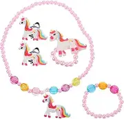 [JOINPAYA] Necklace Children's Unicorn Jewelry Set 4 Pieces Kit Bracelet Ring Earring Girls Jewelry