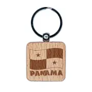 Panama with Waving Flag Cute Engraved Wood Square Keychain Tag Charm
