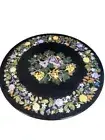 Floral Pietradura Marble Round Console Table Top for Cafeteria Home Decor