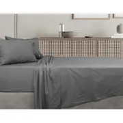 Algodon Bed 300TC 100% Cotton Fitted/Flat Sheet Set Charcoal w/Pillowcase