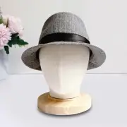 Linen Manikin Head Display Stand Model with Wooden Base Convenient for Salon,