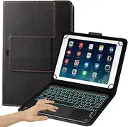 TouchPad Keyboard case for 9", 10",10.1",10.5" Tablets,2-in-1 Bluetooth Wireless Keyboard with Touchpad,7 Colors Backlit & Leather Folio Cover(Black)