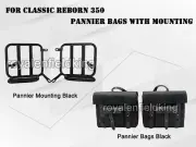 For Royal Enfield Classic Reborn 350 "Canvas Pannier Bags With Mounting Black"