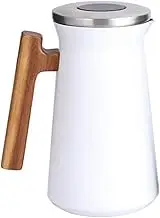 Thermos 1 Liter Double-Walled Coffee Pot Made of Stainless Steel 12-24 Hours. Heat Storage Thermos with Wooden Handle Thermos Water jug for Coffee, Tea and Drinks, White