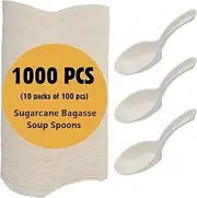 Eco-Friendly Sugarcane Soup Spoons Product, with 5 Attractive Bullet Points, a Professional Product Description with Two Short paragraphs and Specification Points, and All Relevant Keywords bolded