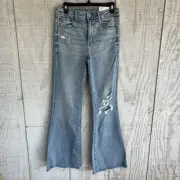 American Eagle Jeans Womens 10 Super Hi Rise Flare Next Level Stretch Distressed