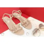 VALENTINO ROCKSTUD FLAT RUBBER SANDALS 粉色龐克卯釘羅馬平底涼鞋