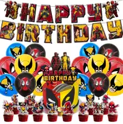 Deadpool & Wolverine Theme Party Decorating Set Birthday Banner Cake Cupcake Toppers Balloons
