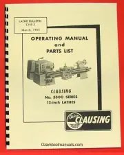 CLAUSING 12" 5300 Series Metal Lathe Owner Instruction & Parts Manual 0147