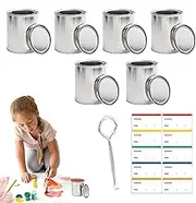 Colour Bucket, Colour Can | 6 x Storage Containers for Leftover Paint, Garage Organisation, Silver Organiser Bucket for Solvents, Arts, Crafts, Craft Projects