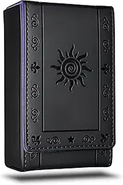 Luck Lab Leather Tarot Card Case/Holder - Black - for Most Standard Size Tarot Cards (Fits Deck Size with Box Measuring 4.875 x 2.875 x 1.25)- Sun Design