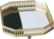 [Generic] Gold Mirrors Tray,Hollowed Out Bedroom Dresser Tray,Gold Perfume Tray,Versatile Countertop Organizer for Bathroom Dresser Tops,Glass Tray Decorative Vanity Tray (28.5x20.5x4.6cm)