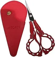 HITOPTY Sewing Embroidery Scissors with Cover, Sharp Threading Scissors for Needlework Craft Yarn Art Paper Detail Cutting, Straight Tip Little Snips Red Vintage
