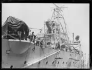 Rigging equipment on the H.M.A.S. Albatross while it is in the Coc- Old Photo