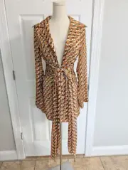 Nasty Gal Chiffon Retro Print Disco 70s Tie Front Collar Blouse Only Size 0
