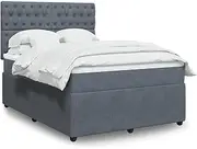 vidaXL Dark Grey Velvet Box Spring Bed - Adjustable Headboard - Pocket Spring Mattress - Queen Size