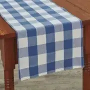 New French Country BLUE WHITE CHECK TABLE RUNNER Checked Topper 72"