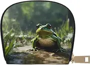 [EdWal] Frog Leaves Print Card Holder Unisex Credit Card Case for Men and Women Leather Card Holder, Slim Business Card, White, One Size