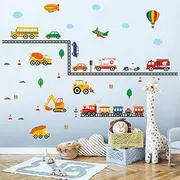 DECOWALL DS-8047 Transports Wall Decals Stickers Kids Peel and Stick Removable Nursery Bedroom Living Construction Boys Childrens Toddler car décor playroom playroom Vehicles Truck City Road Baby
