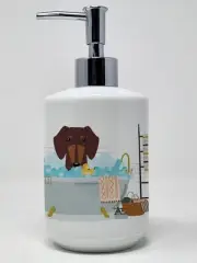 Chocolate Dachshund in Bathtub Ceramic Soap Dispenser Hand Soap Dispenser Pump