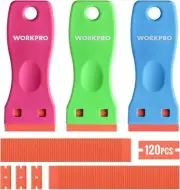 WORKPRO 3-Piece Plastic Razor Blade Scraper with Orange, Blue, Pink, Green