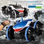 2.4 GHz Amphibious RC Car Shark, Remote Control Monster Truck fits All Terrain, 360 Rotating RC Boat Gifts for Kids Color Blue