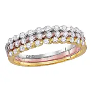 10k Tri-Tone Gold Round Diamond 3-Piece Stackable Band Ring 1/2 Cttw