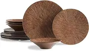 MissYIP 12 Pcs Unbreakable Dinnerware Set - Service for 4, Dishwasher Safe Plates and Bowls - Ideal for Party, Camping, Indoor & Outdoor Use (Brown)