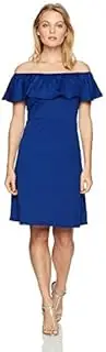 [Star Vixen] Women's Petite Stretch Fit-n-Flare Peasant Ruffle Dress