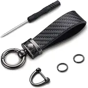 Carbon Fiber Style Car Key Chain, Microfiber Leather Keychain, 360 Degree Rotatable Anti-Lost D-Ring Key Fob Holder