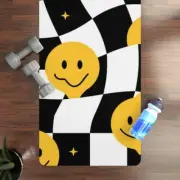 Bent Bohemian Smiley Faced Rubber Yoga Mat: Wellness Accessory for Yoga Practice
