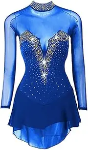 [Zagitova] Figure Skating Dress for Girls Women Mesh Long Sleeve Art Gymnastics Uniform Dancewear for Stage Performance
